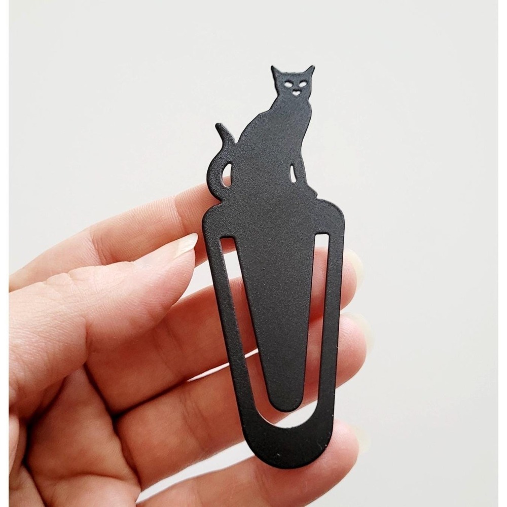 Vintage 90s Black Cat Bookmark Metal Clip fence blue USA Barnes Nobel Swing 1994 - Picture 6 of 16